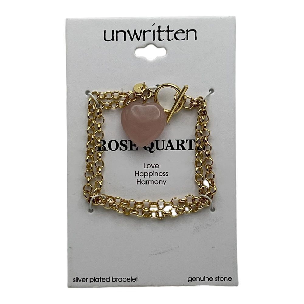 Unwritten Silver Plated Gold Tone Rose Quartz Toggle Bracelet NWT